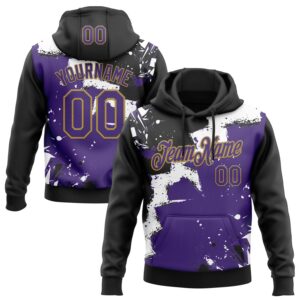 Custom Stitched Black Purple Old Gold-White 3D Pattern Design Splash Torn Paper Style Sports Pullover Sweatshirt Hoodie